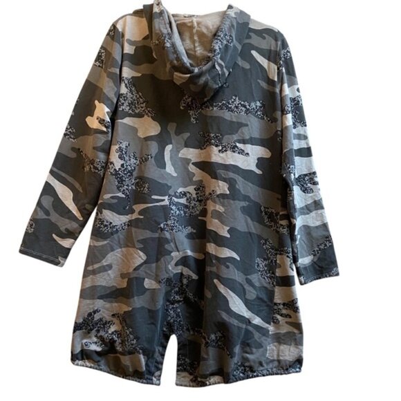 Gigi Moda Camo hooded open front cotton cardigan Sz One Size 22” PTP - Picture 2 of 11